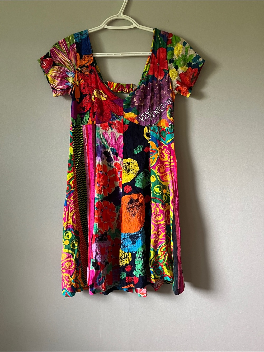 Jams Worls Vibrant Multicolor Patchwork V-Neck Mini Dress
